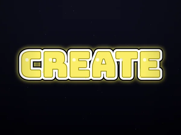 CREATE in yellow Bungee lettering with layered outlines on a dark background