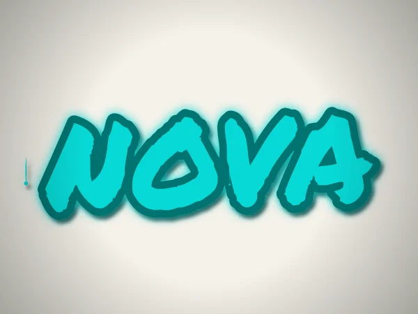 NOVA in cyan marker-style lettering on a light background