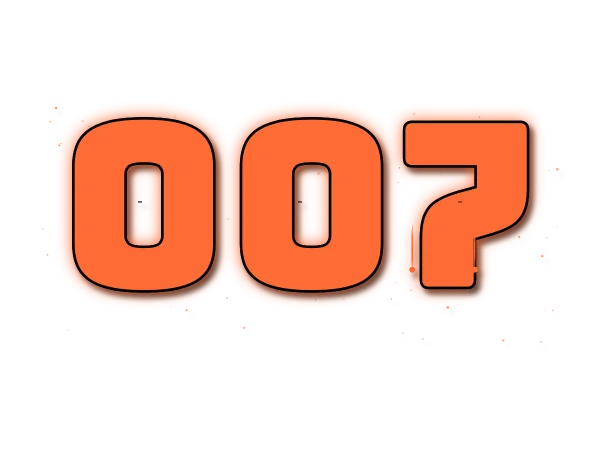 Orange graffiti number 007 with a transparent background and both leading zeros preserved