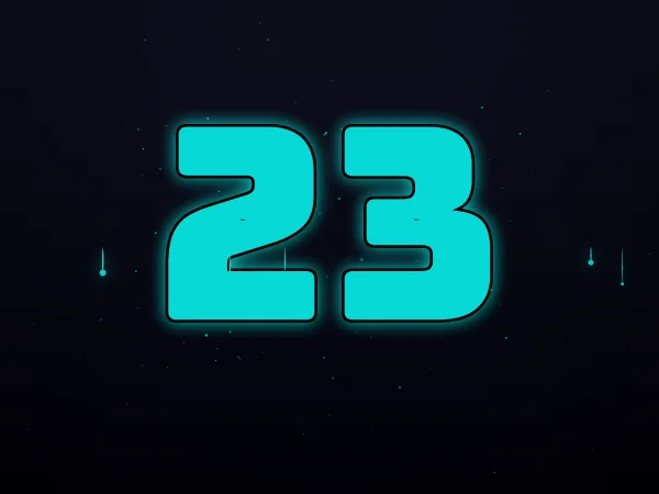 23 in cyan graffiti numbers on a dark background