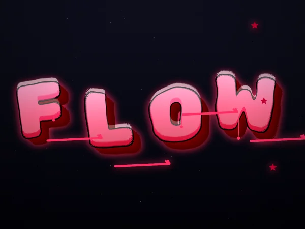 FLOW in pink wildstyle-inspired spray lettering with arrows