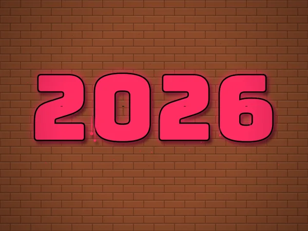2026 in pink graffiti numbers on a brick background